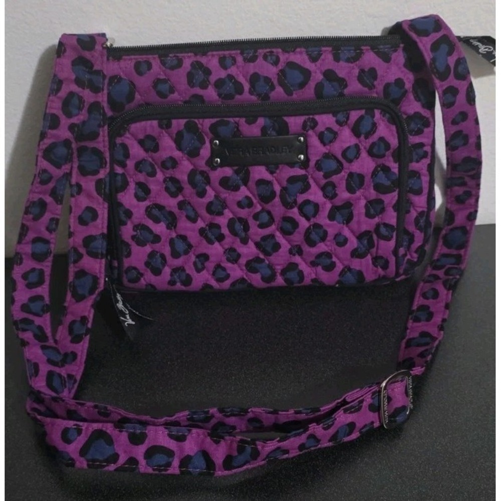 Vera Bradley Cheetah Crossbody Bag All In One Style Purse Pink Purple Adjustable